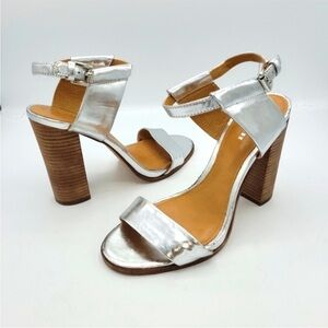 Coach Women’s Shoes Lexey Metallic Block Heels Sandals Silver size 5.5